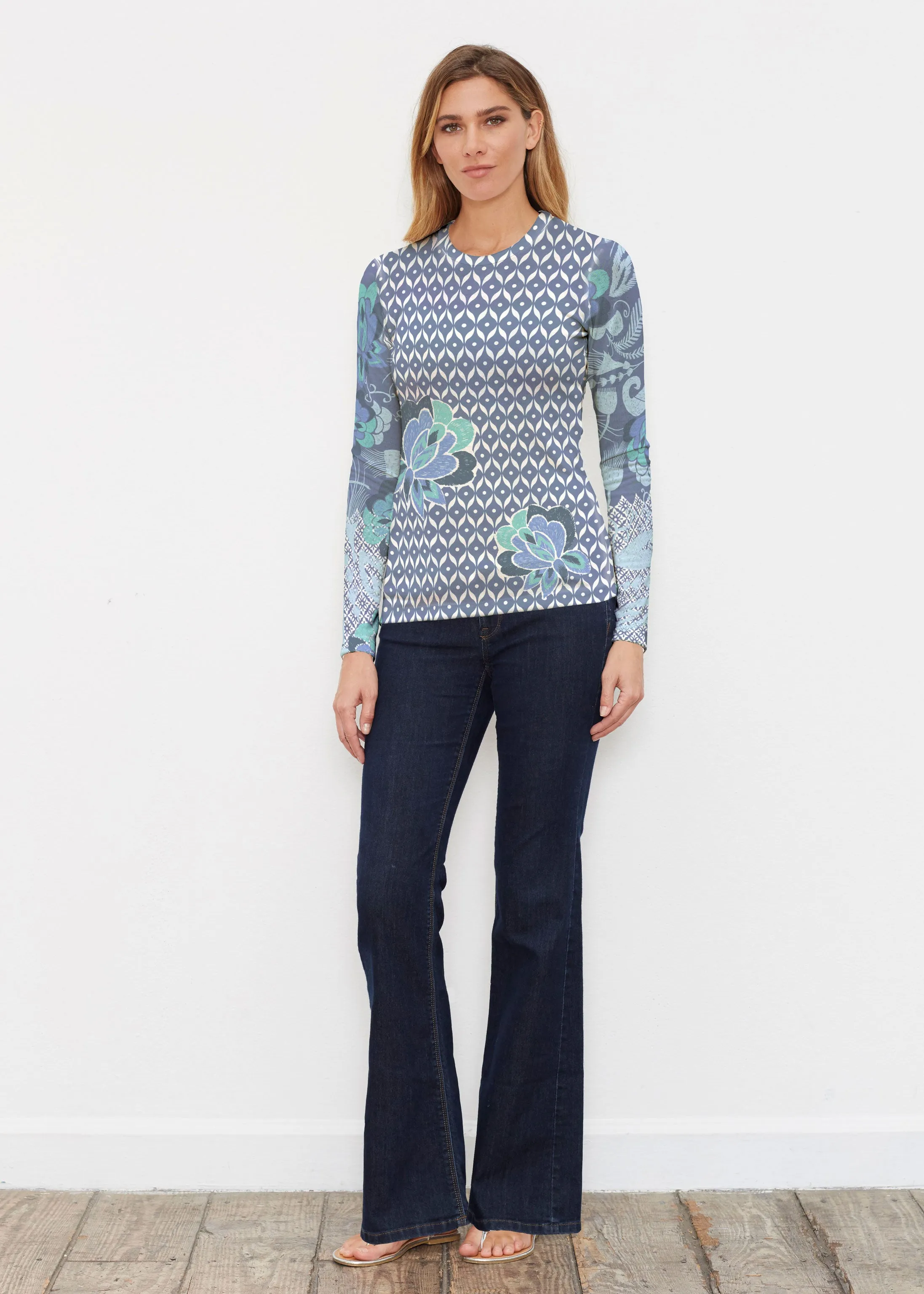 Vintage Blooms Blue (8060) ~ Butterknit Long Sleeve Crew Top