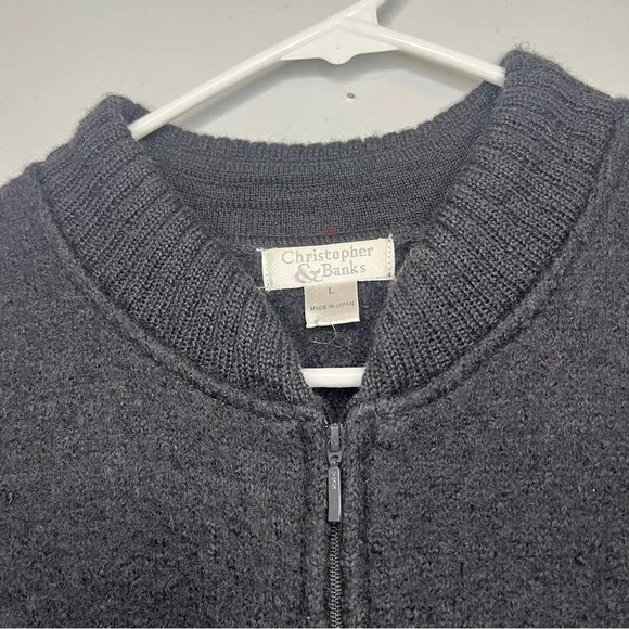 Vintage Christopher &amp; Banks Women 100% Wool Cardigan Full Zip Sz L Black Japan
