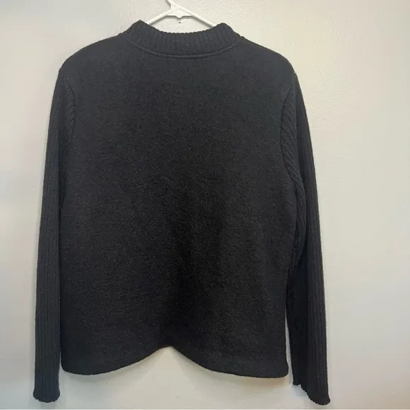 Vintage Christopher &amp; Banks Women 100% Wool Cardigan Full Zip Sz L Black Japan