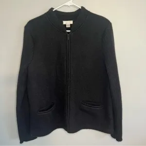 Vintage Christopher &amp; Banks Women 100% Wool Cardigan Full Zip Sz L Black Japan