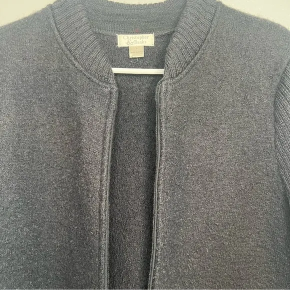 Vintage Christopher &amp; Banks Women 100% Wool Cardigan Full Zip Sz L Black Japan