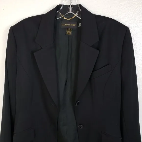 Vintage Classiques Entier 100% Wool Blazer Japan Black Longline size 12 Wmns Y2K