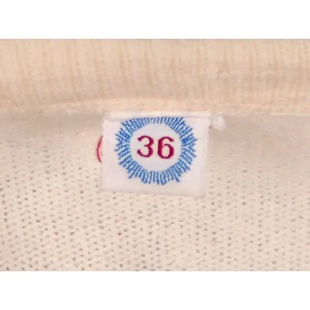 Vintage Cream Wool Beaded Cardigan Sweater 1950s S-M