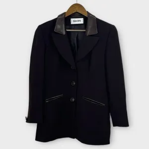 Vintage Electre Paris Chocolate Brown Wool Leather Blazer Medium Academia