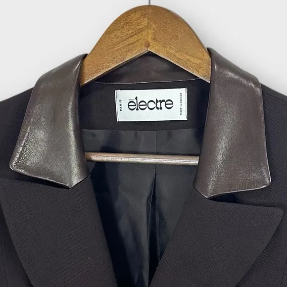 Vintage Electre Paris Chocolate Brown Wool Leather Blazer Medium Academia