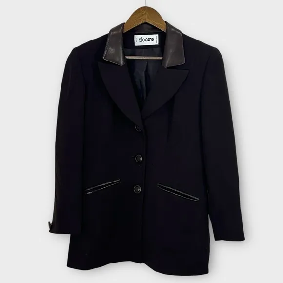 Vintage Electre Paris Chocolate Brown Wool Leather Blazer Medium Academia