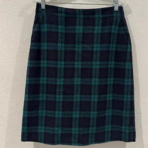 Vintage Lands’ End Wool Blend Tartan Plaid Green Black Blue Midi Skirt Size 6