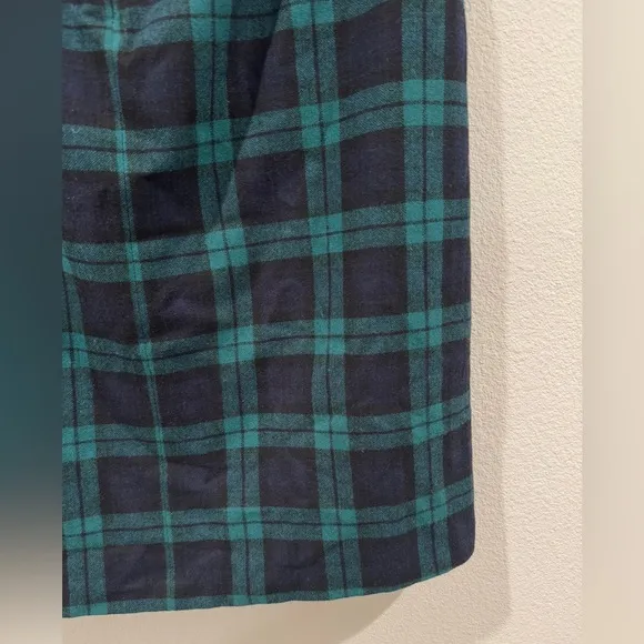 Vintage Lands’ End Wool Blend Tartan Plaid Green Black Blue Midi Skirt Size 6