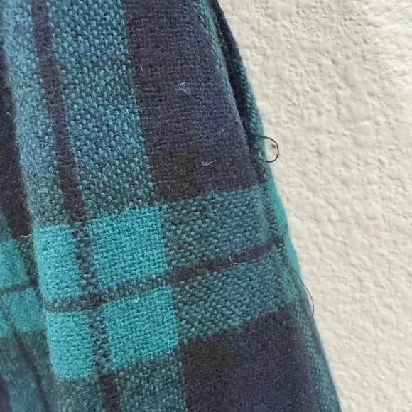 Vintage Lands’ End Wool Blend Tartan Plaid Green Black Blue Midi Skirt Size 6