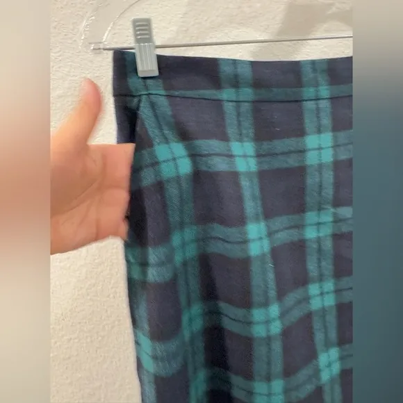 Vintage Lands’ End Wool Blend Tartan Plaid Green Black Blue Midi Skirt Size 6
