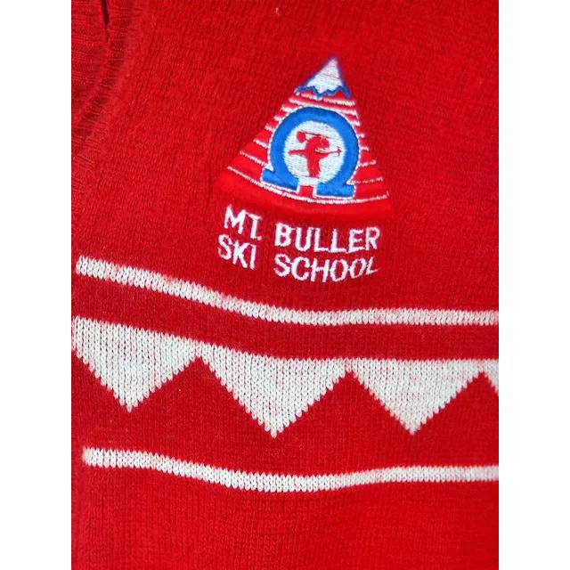 Vintage Red/ Wiite Wool Ski Sweater 1970s Ski School Small