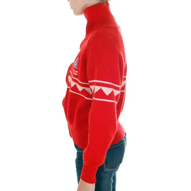 Vintage Red/ Wiite Wool Ski Sweater 1970s Ski School Small