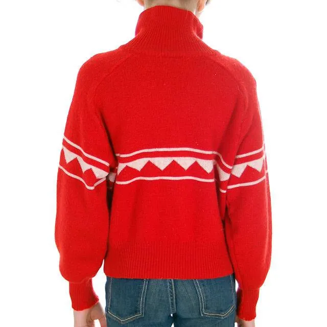 Vintage Red/ Wiite Wool Ski Sweater 1970s Ski School Small