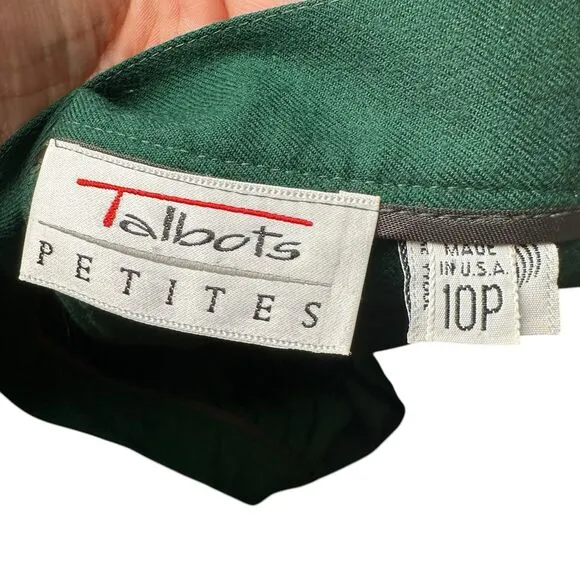 Vintage Talbots Green Worsted Wool Pleated Midi Skirt Made in USA Retro Office