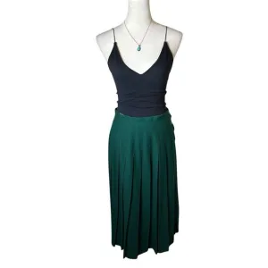 Vintage Talbots Green Worsted Wool Pleated Midi Skirt Made in USA Retro Office