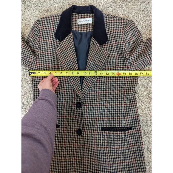 Vintage Wool Houndstooth Tweed Velvet Norton McNaughton Skirt Suit Set Women's 8