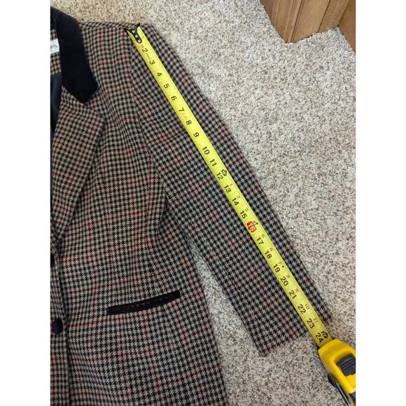 Vintage Wool Houndstooth Tweed Velvet Norton McNaughton Skirt Suit Set Women's 8