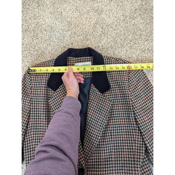 Vintage Wool Houndstooth Tweed Velvet Norton McNaughton Skirt Suit Set Women's 8
