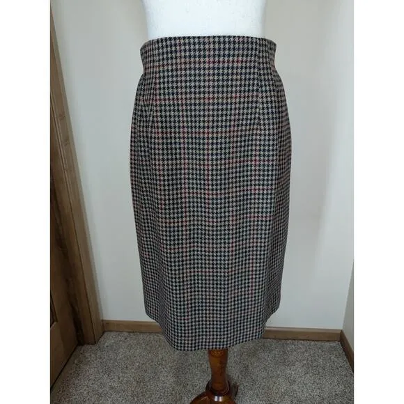 Vintage Wool Houndstooth Tweed Velvet Norton McNaughton Skirt Suit Set Women's 8