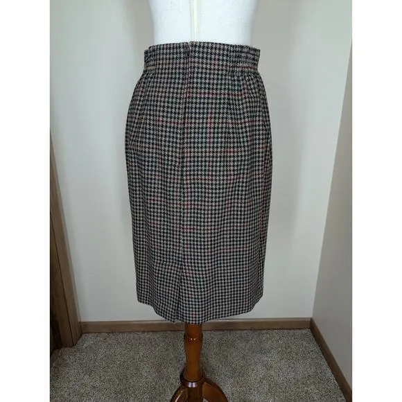Vintage Wool Houndstooth Tweed Velvet Norton McNaughton Skirt Suit Set Women's 8