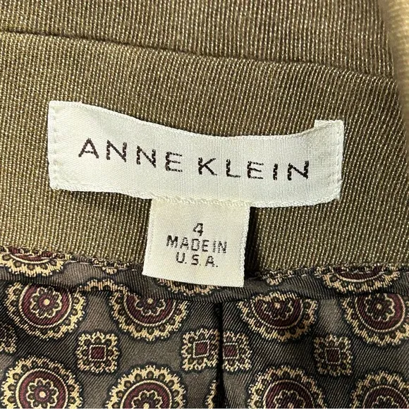 Vtg Ann Klein Blazer Jacket Size 4 Wool Blend Button Pockets Brown USA Classic