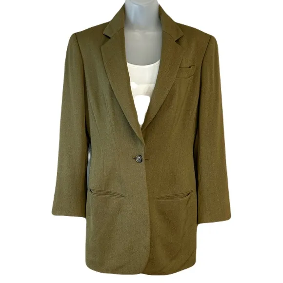 Vtg Ann Klein Blazer Jacket Size 4 Wool Blend Button Pockets Brown USA Classic