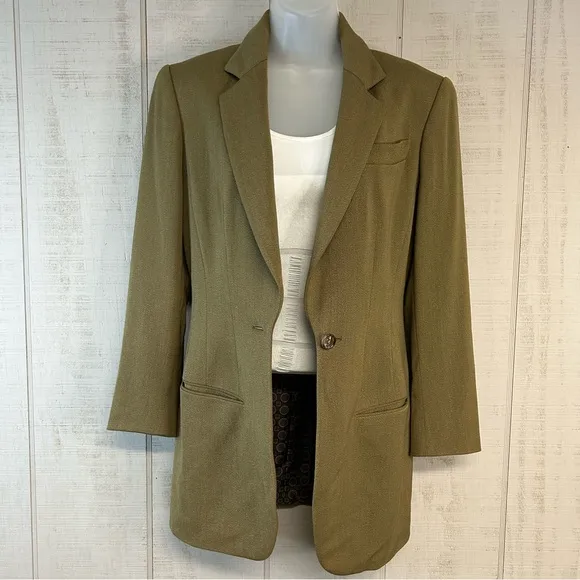 Vtg Ann Klein Blazer Jacket Size 4 Wool Blend Button Pockets Brown USA Classic