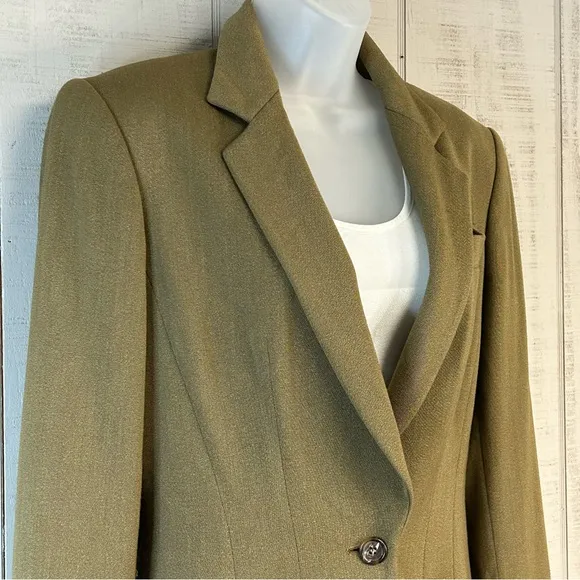 Vtg Ann Klein Blazer Jacket Size 4 Wool Blend Button Pockets Brown USA Classic