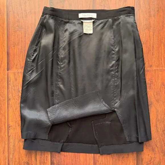 VTG MAX MARA Made In Italy Solid Black Pencil Skirt Wool Blend Sz 6 Quiet Luxury
