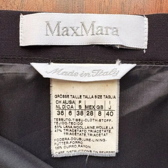 VTG MAX MARA Made In Italy Solid Black Pencil Skirt Wool Blend Sz 6 Quiet Luxury