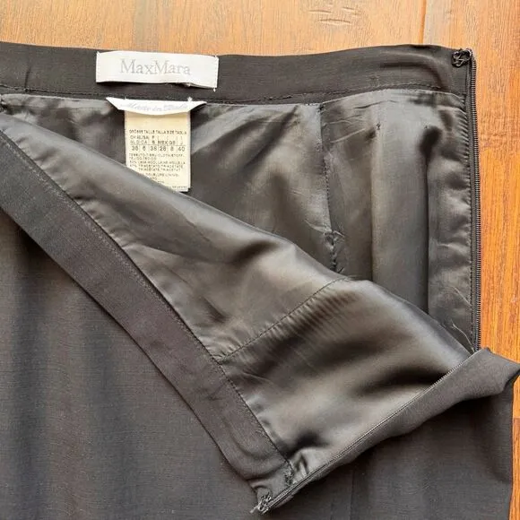 VTG MAX MARA Made In Italy Solid Black Pencil Skirt Wool Blend Sz 6 Quiet Luxury