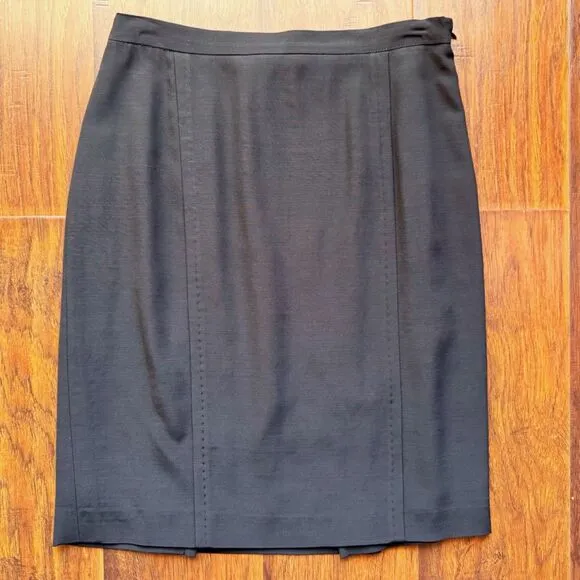 VTG MAX MARA Made In Italy Solid Black Pencil Skirt Wool Blend Sz 6 Quiet Luxury