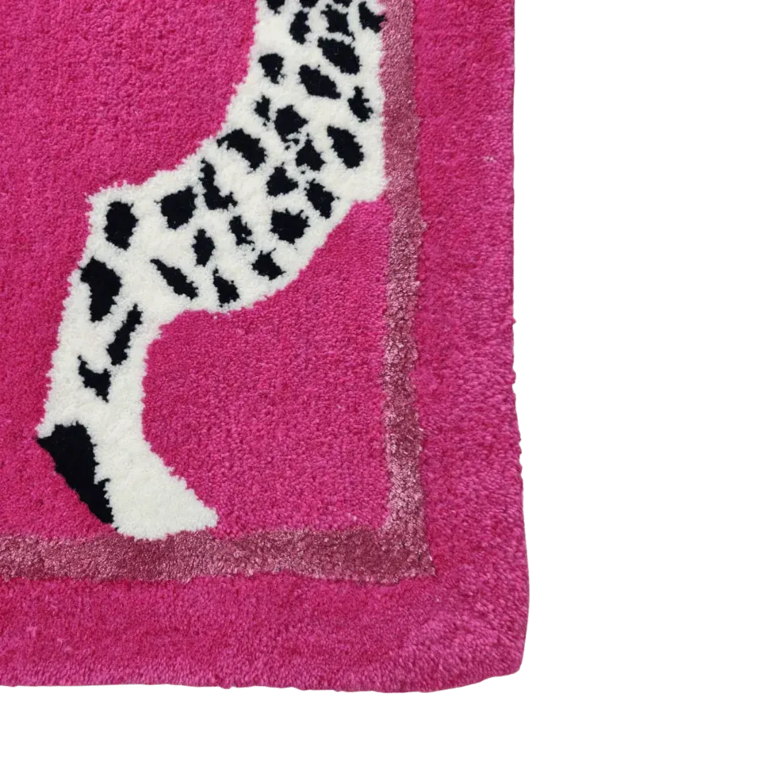 Walking Wild Cat Leopard on Silk Road Hand Tufted Wool Rug - Pink
