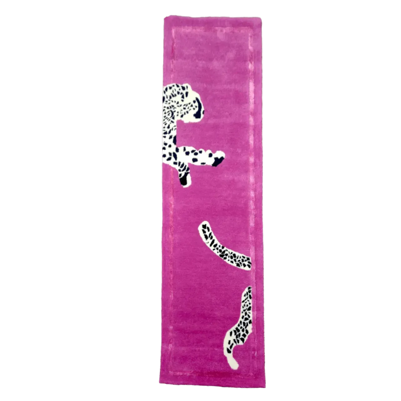 Walking Wild Cat Leopard on Silk Road Hand Tufted Wool Rug - Pink