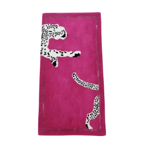 Walking Wild Cat Leopard on Silk Road Hand Tufted Wool Rug - Pink