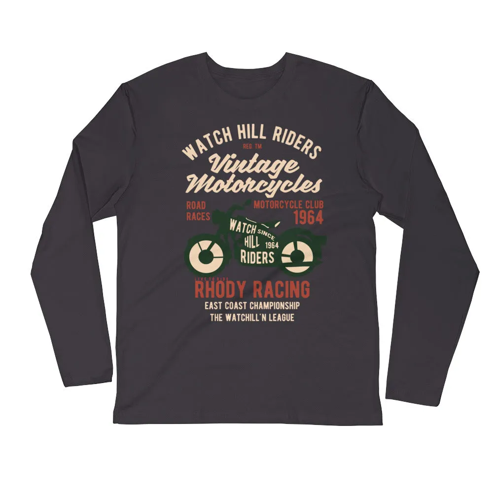 Watchill’n 'Vintage Motorcycles' Premium Long Sleeve Fitted Crew (Green/Creme)