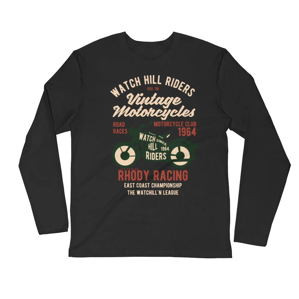 Watchill’n 'Vintage Motorcycles' Premium Long Sleeve Fitted Crew (Green/Creme)