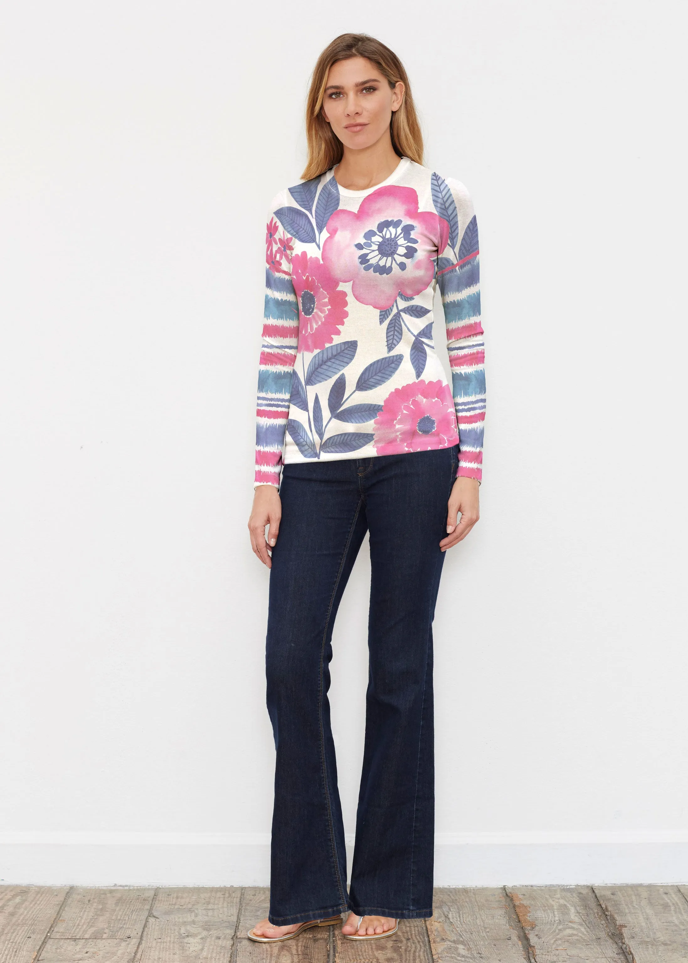 Watercolor Blooms (13355) ~ Butterknit Long Sleeve Crew Top