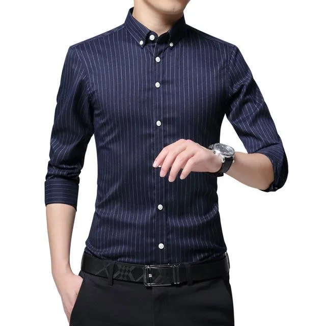 West Louis™ Business Men Striped Dress Shirt