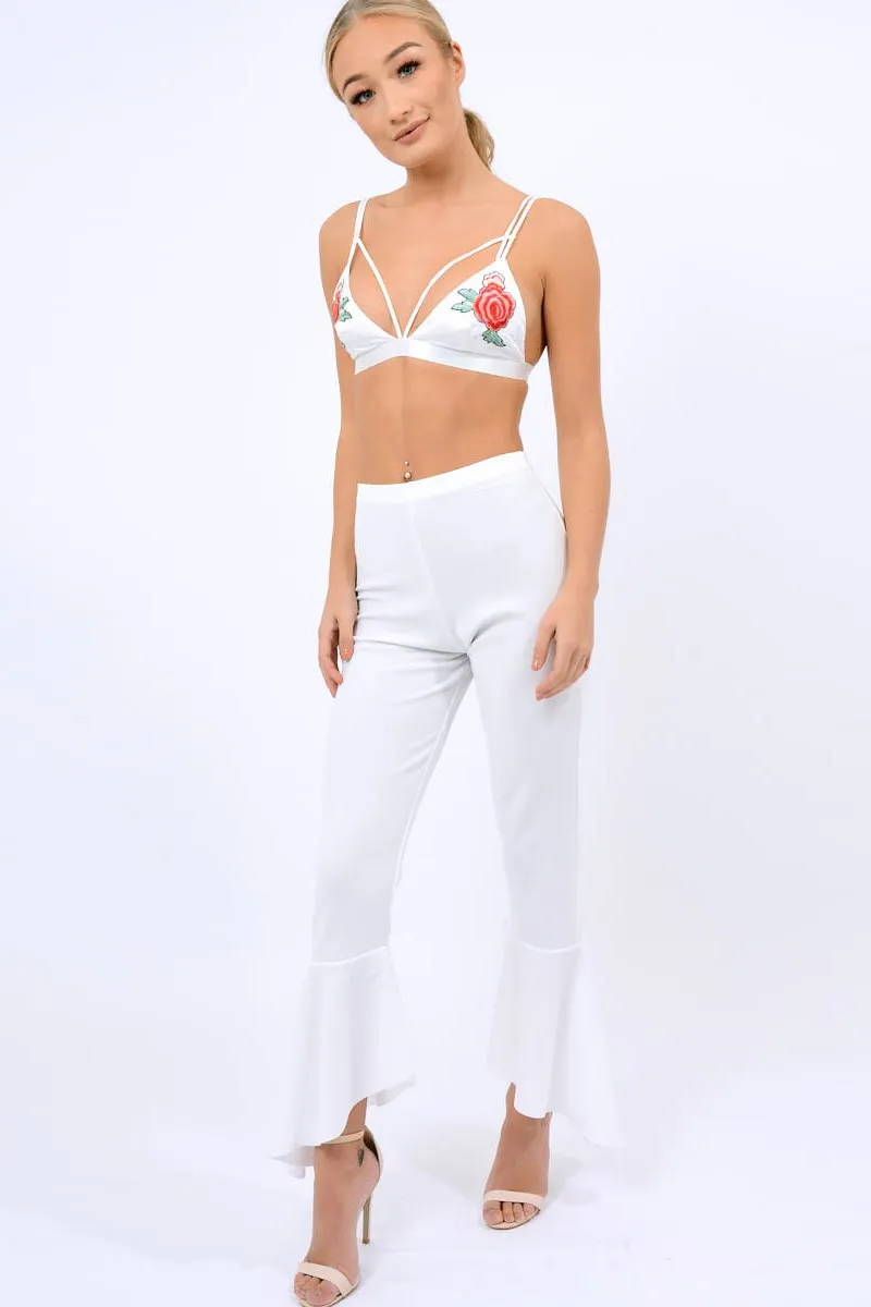 White Frill Hem Trousers - Payton