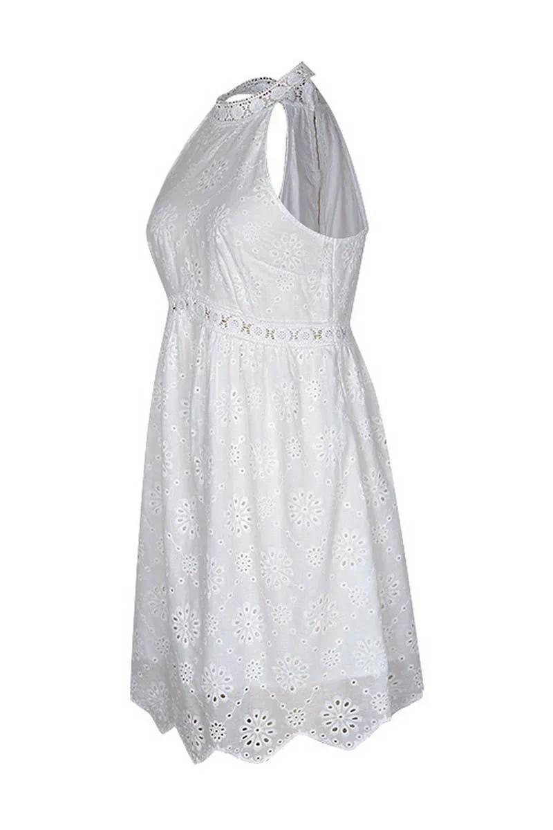 White Sleeveless Halterneck Short Dress