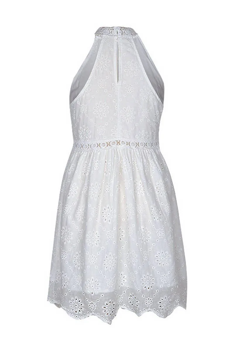 White Sleeveless Halterneck Short Dress
