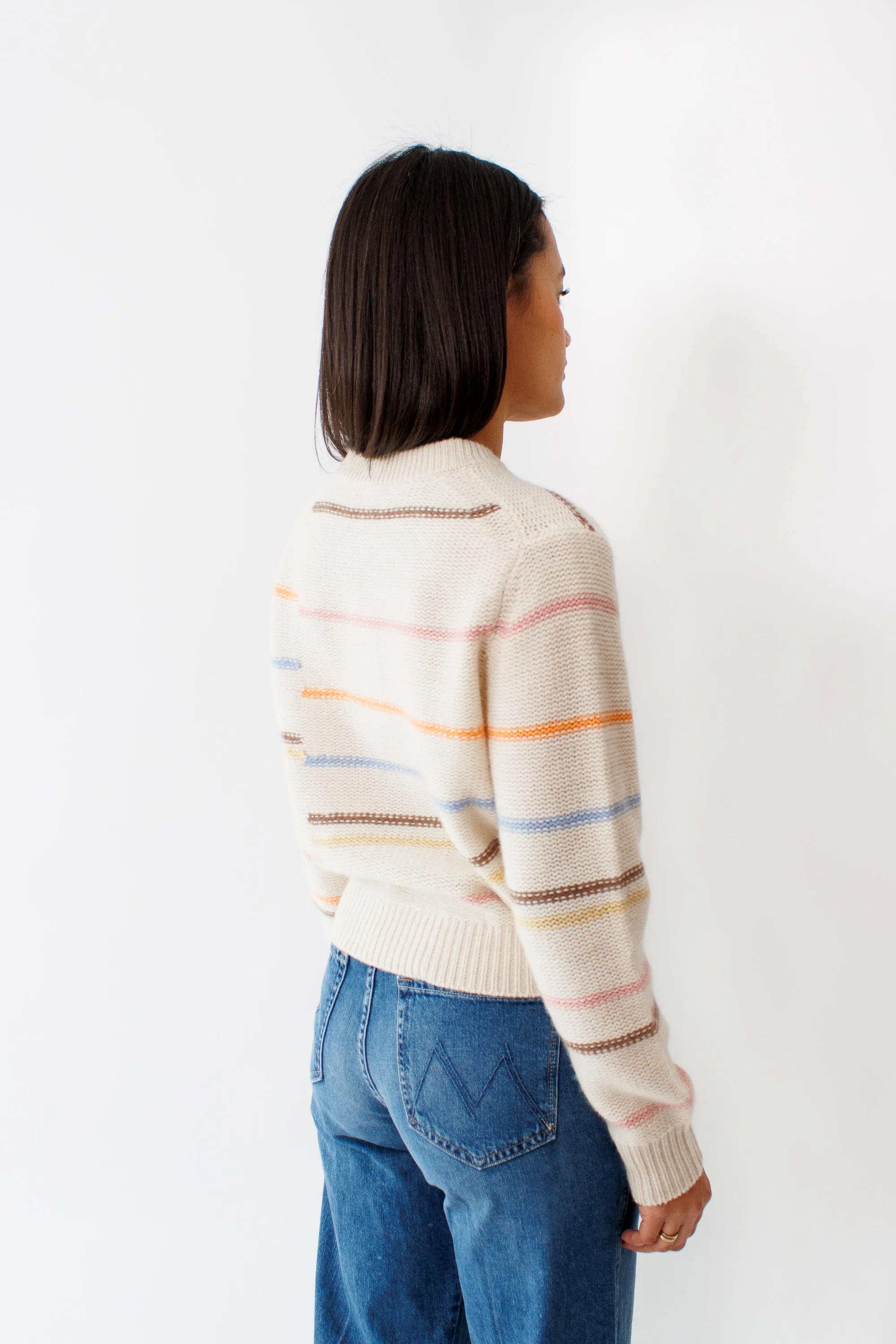 White   Warren Cashmere Cashmere Broken Stripe Crew