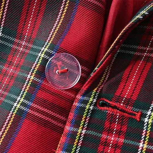 Women Red Plaid Short Double Breasted Mini Dress