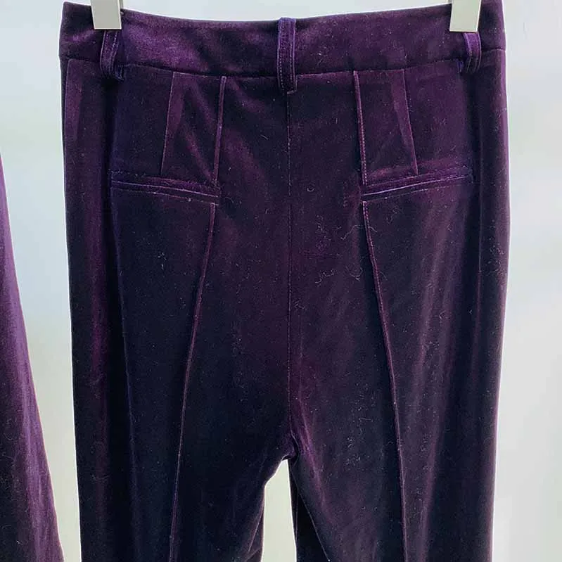 Women Velvet Blazer Pantsuit  Flare Trousers Suit