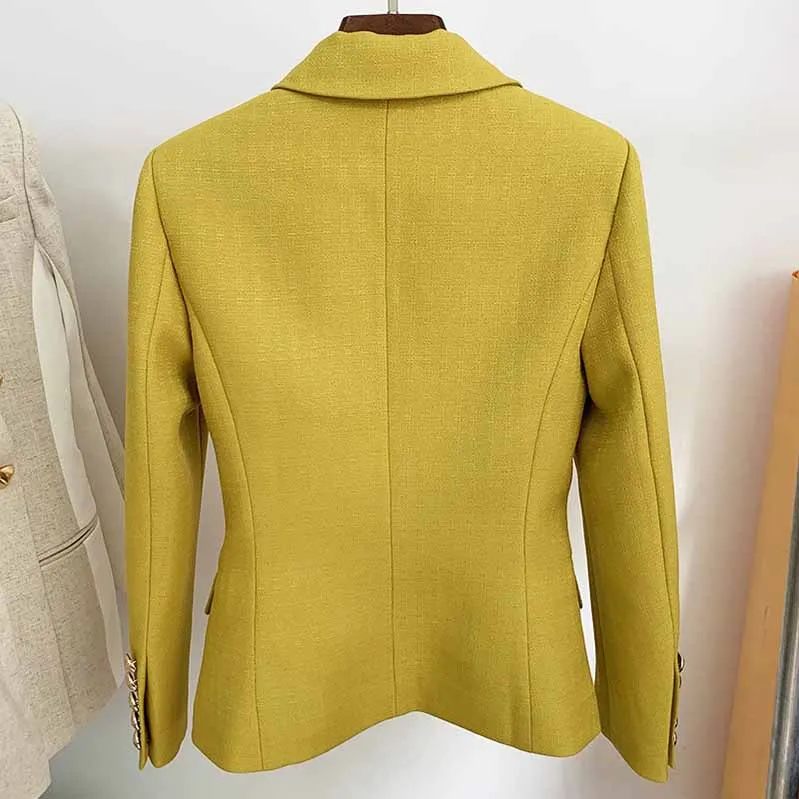 Women's Fitted Gold Lion Buttons Fitted Jacket Fluorescent Green Blazer