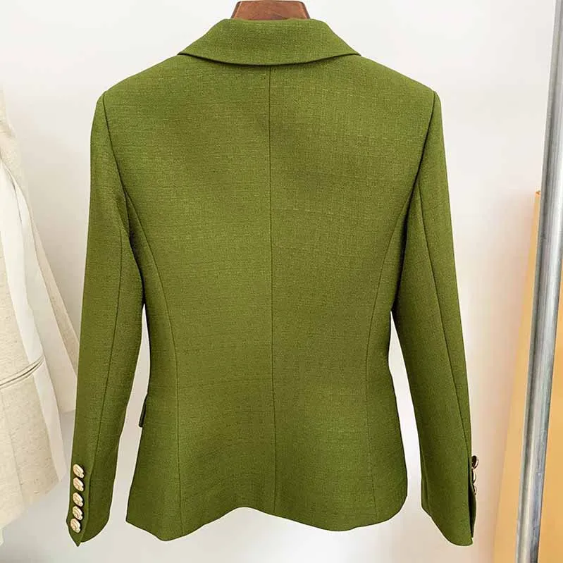 Women's Fitted Gold Lion Buttons Fitted Jacket Fluorescent Green Blazer