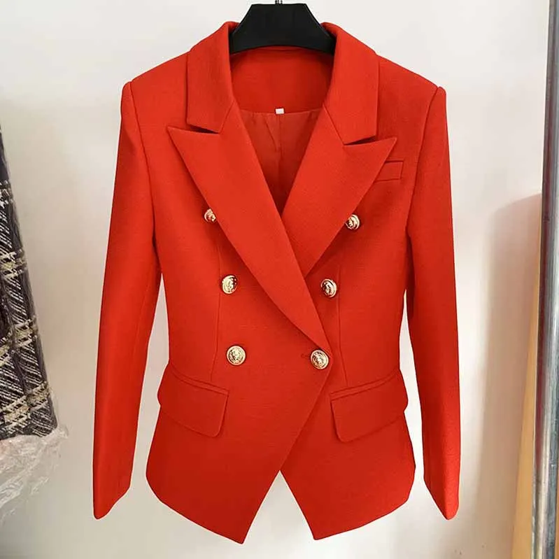 Women's Fitted Gold Lion Buttons Fitted Jacket Fluorescent Green Blazer