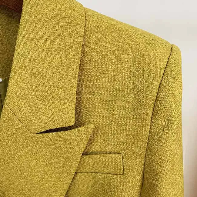 Women's Fitted Gold Lion Buttons Fitted Jacket Fluorescent Green Blazer