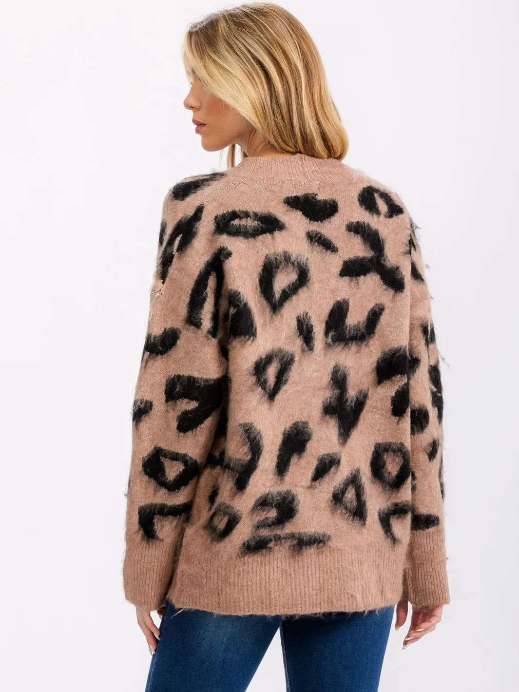 WOMEN'S LONG SLEEVE BUTTON CLOSURE ANIMAL PRINT CARDIGAN SWEATER